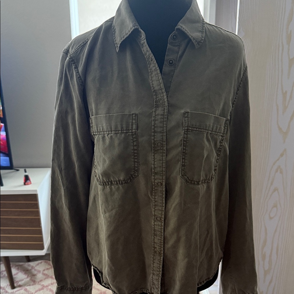 Express Sage Green Casual Button Up Shirt